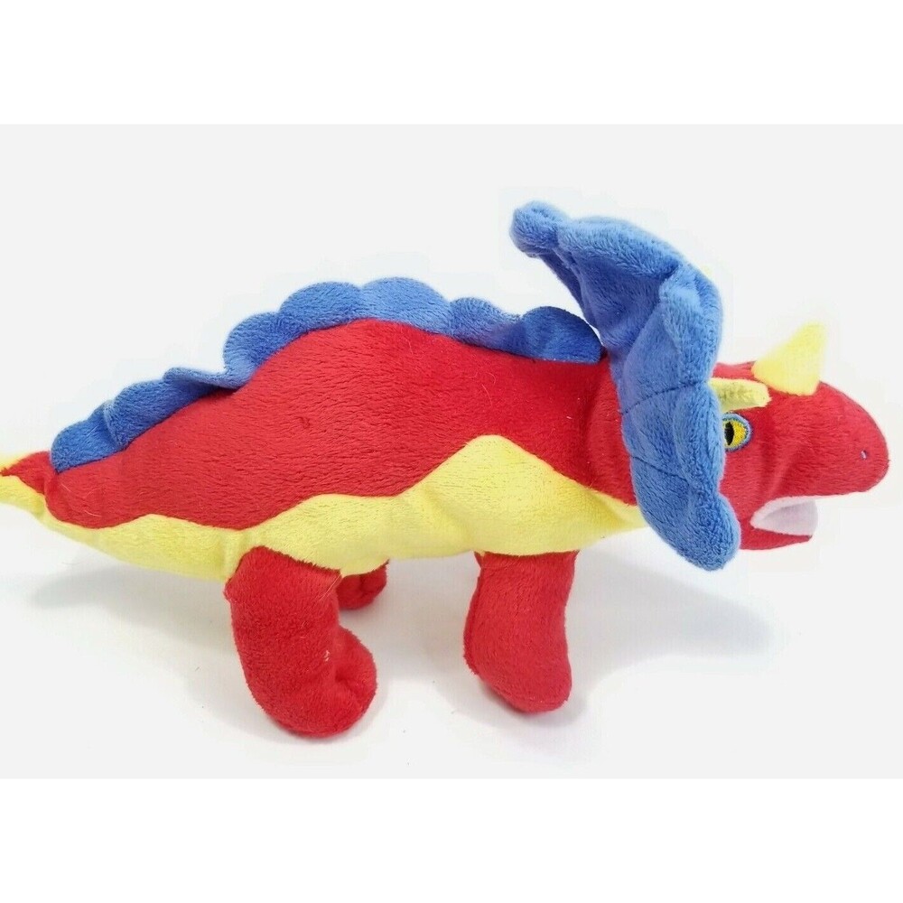Dinosaur Triceratops Multicolor Red Blue Yellow Soft Stuffed Animal 11" Long